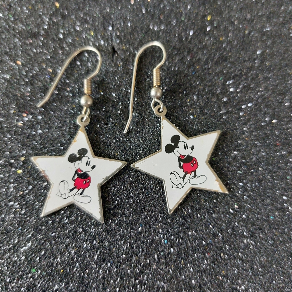 Vintage Mickey Mouse Enamel Earrings, Estate Jewelry